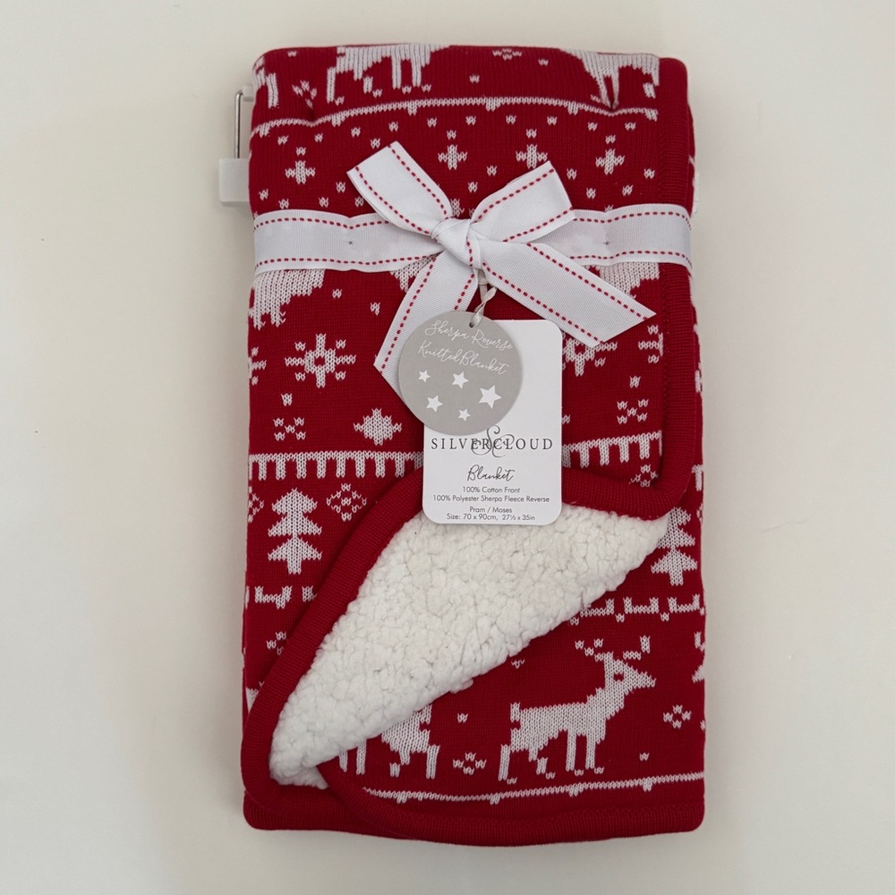 NEW Baby Blanket Red White Holiday Sherpa Reversible Cozy Gift | SilverCloud